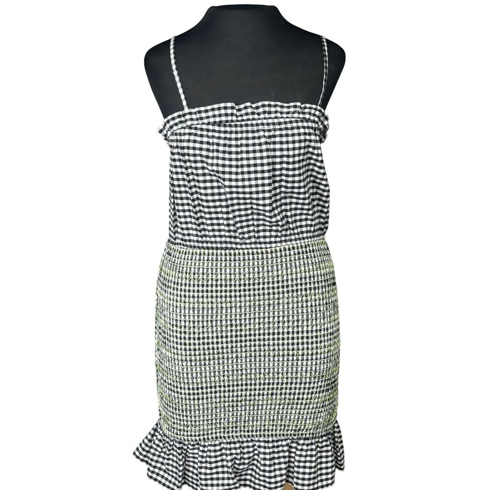 Urban Outfitters Gingham & Tweed Ruffled Mini Dress M Black/White/Green
